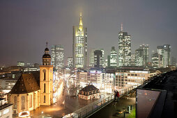 View towards the Skyline of Frankfurt from Zeilgalerie, Frankfurt am Main, Hesse, Germany, Europe