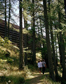 Couple taking a walk through forest, Vigilius Mountain Resort, Vigiljoch, Lana, Trentino-Alto Adige/Suedtirol, Italy