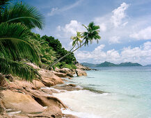 Anse Severe Beach in the sunlight, north western La Digue, La Digue and Inner Islands, Republic of Seychelles, Indian Ocean