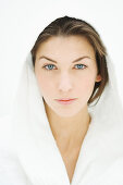 Portrait of a young woman with bathrobe