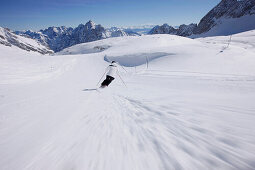 Skier descending down Weisses Tal, View over the plateau, Zugspitze, Upper Bavaria, Bavaria, Germany