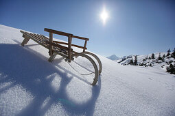 Sledge with back rest for young child, Kloesterle, Arlberg, Tyrol, Austria