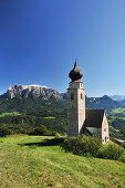 Kirchturm mit Schlern, Klobenstein, Dolomiten, UNESCO Weltnaturerbe, Sarntaler Alpen, Südtirol, Italien