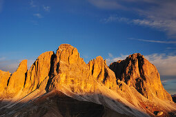 Grohmannspitze, Fünffingerspitze und Langkofel im Sonnenlicht, Dolomiten, UNESCO Weltnaturerbe Dolomiten, Südtirol, Italien, Europa