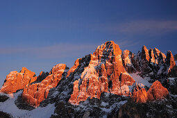 Rock crags of Pala range in the evening sun, Pala range, Dolomites, UNESCO World Heritage Site Dolomites, Trentino, Italy, Europe