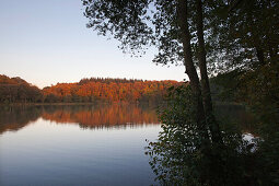 Holzmaar bei Gillenfeld in der Abenddämmerung, Nähe Daun, Eifel, Rheinland-Pfalz, Deutschland, Europa