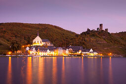 View of Beilstein and Metternich castle in the evening, Moselle river, Rhineland-Palatinate, Germany, Europe