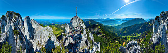 Aussicht von der Kampenwand nach Südosten, Chiemsee, Chiemgau, Oberbayern, Bayern, Deutschland