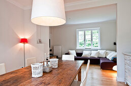 View from dining table towards the lounge, House furnished in country style, Hamburg, Germany