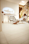 Couple in relaxation room of spa area in a hotel, Ramatuelle, Provence-Alpes-Cote d'Azur, France