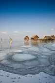 Stilt houses in the open-air museum, Unteruhldingen, Lake Constance, Baden-Wurttemberg, Germany