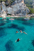 People bathing off Cala Felci beach, Island of Ponza, Pontine Islands, Lazio, Italy, Europe