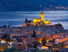 Malcesine castle in the evening light, Lake Garda, Malcesine, Veneto, Italy