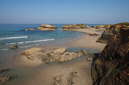 Playa de Islas, Praia das Illas, Beach of the Islands, beach, Atlantic Ocean, near Ribadeo, Camino de la Costa, Camino del Norte, coastal route, Way of Saint James, Camino de Santiago, pilgrims way, province of Lugo, Galicia, Northern Spain, Spain, Europe