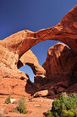 Double Arch in the sunlight, Window Section, Arches National Park, Moab, Utah, Southwest, USA, America