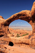 Double O Arch im Sonnenlicht, Arches Nationalpark, Moab, Utah, Südwesten, USA, Amerika