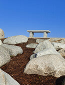 Stone Bench in Tacoma, Washington's Chinese Reconcilliation Park.  A new park along Ruston Way, the park highlights the transition of Commencement Bay from Superfund Site to mixed use.  Commencement Bay Nearshore/Tideflats (CB/NT) Superfund Site., Stone B