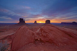 Sandstone rocks at Monument Valley at sunrise, Navajo Tribal Park, Navajo Indian Reservation, Arizona, USA, America