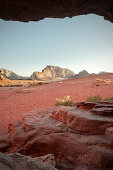 Rock formations at Wadi Rum in the evening light, red sand in the desert, Jordan, Middle East, Asia