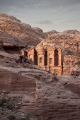 The monastery Ad Deir carved out of stone in the evening light, Petra, UNESCO world heritage, Wadi Musa, Jordan, Middle East, Asia