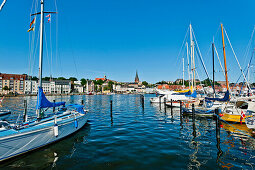Harbour and view to the old city of Flensburg, Flensburg Fjord, Baltic Sea, Schleswig-Holstein, Germany