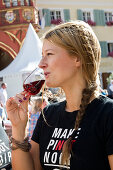 People drinking a glass of wine at the wine festival, July 2012, Freiburg im Breisgau, Black Forest, Baden-Wuerttemberg, Germany, Europe