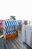 Beach chairs on the beach, Sankt Peter-Ording, Wadden Sea National Park, Eiderstedt peninsula, North Frisian Islands, Schleswig-Holstein, Germany, Europe