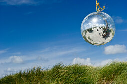 Glitter ball and sand dunes, near Nebel, Amrum, North Frisian Islands, Schleswig-Holstein, Germany