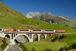 Glacier Express, Matterhorn Gotthard Bahn, Furkapass, Andermatt, Uri, UNESCO Weltkulturerbe Rhätische Bahn, Rhätische Bahn, Schweiz
