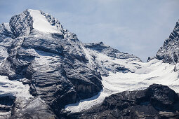 Fresh snow on Mount Fruendenhorn and Fruenden hut, Bernese Oberland, Canton of Bern, Switzerland