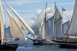 Sailing ships on Baltic Sea on their way to Hanse Sail, Rostock Warnemuende, Mecklenburg Western Pomerania, Germany, Europe