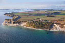 Aerial view of Cape Arkona on Wittow peninsula, Ruegen island, Baltic coast, Mecklenburg Western Pomerania, Germany, Europe