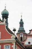 Kirchturm und Dach des Rathauses, Barockstadt Ettenheim, Ortenau, Schwarzwald, Baden-Württemberg, Deutschland, Europa