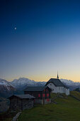 Mountain village at Bettmeralp at sunset, Canton of Valais, Switzerland, Europe