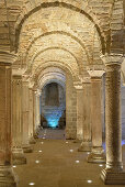 Illuminated pillars of Langobardic crypt of San Salvatore, Abbadia San Salvatore di Monte Amiata, Tuskany, Italy