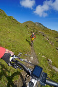 Mountain biker at Col des Anderets, Col du Pillon, Gstaad, Saanenland, Bernese Oberland, Switzerland, Europe