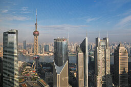 View from Grand Hyatt towards the Skyline witjh Oriental Pearl Tower, Pudong, Shanghai, China