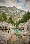 river and mountains at Soca valley around Bovec, Julian Alps, Primorska, Slovenia