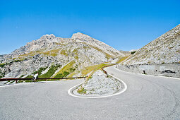 Hairpin turn on the mountain pass road, Stelvio Pass, Stilfser Joch, South Tyrol, Italy