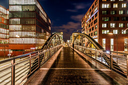 Twilight in the Speicherstadt at Sandtorkai, Hafencity, Hamburg, Germany