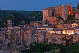 Sorano with Orsini castle, 14th century, Renaissance architecture, hill town, province of Grosseto, Tuscany, Italy, Europe