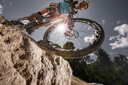 Mountain biker off-roading, Eckbauer, Garmisch-Partenkirchen, Bavaria, Germany