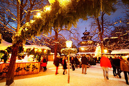 Christmas market at Chinese Tower, English Garden, Munich, Bavaria, Germany