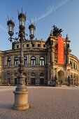 Semperoper opera house and street light on Theaterplatz square, Dresden, Saxony, Germany