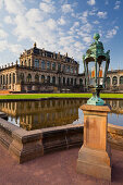 Lantern at Zwinger palace with reflection, Dresden, Saxony, Germany