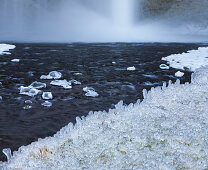 Ice and frost at the Seljalandsfoss waterfall, South Iceland, Iceland