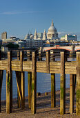 Pier in front of the Blackfriars Bridge with the St Pauls Cathedral in the background London, England