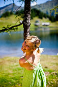 Young woman at lake Duisitzkar, Styria, Austria