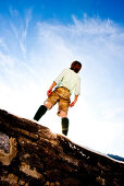 Man wearing traditional leather shorts, Styria, Austria