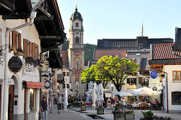 Obermarket with Peter and Paul church, Mittenwald, Bavaria, Germany